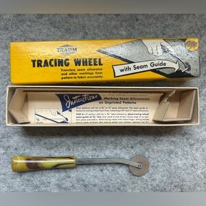 Vintage Tracing Wheel with Seam Guide - Yellow and Brown